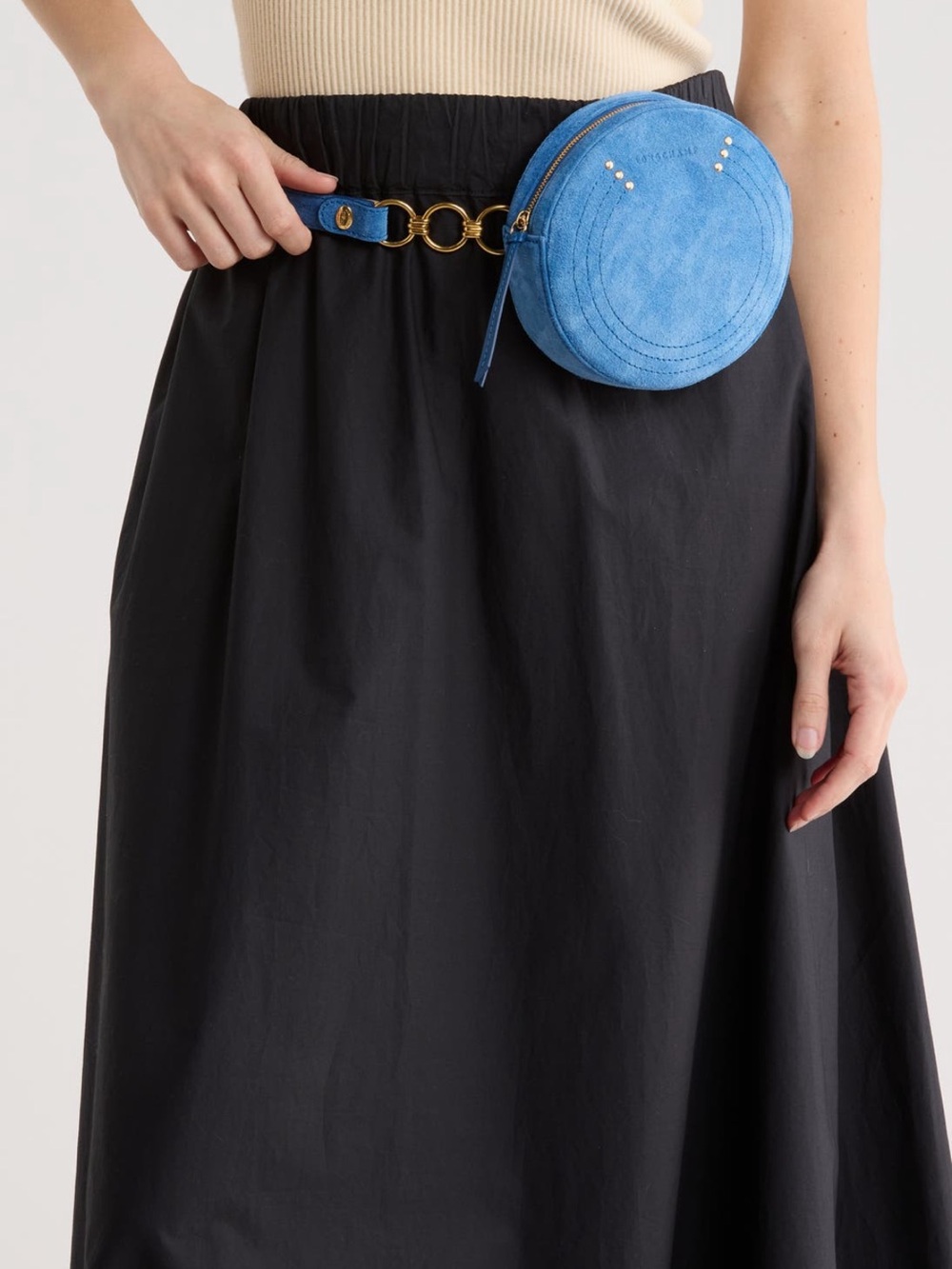 Longchamp Blue Suede Round bag with Gold Studs - Picture 2 of 4